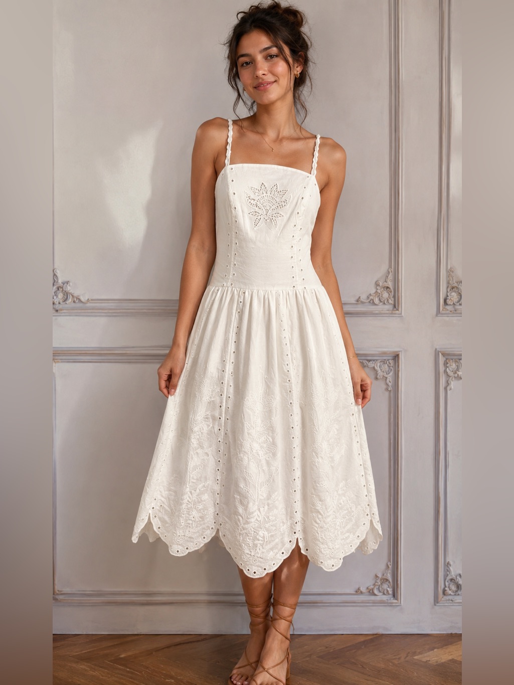 New House Of Harlow Linen Embroidered Drop Waist Midi Dress S And M No Discount